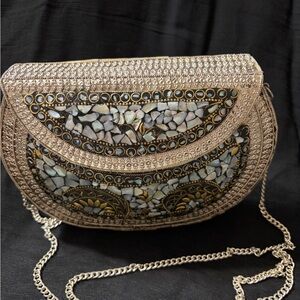 Elegant Mosaic Silver Clutch Bag